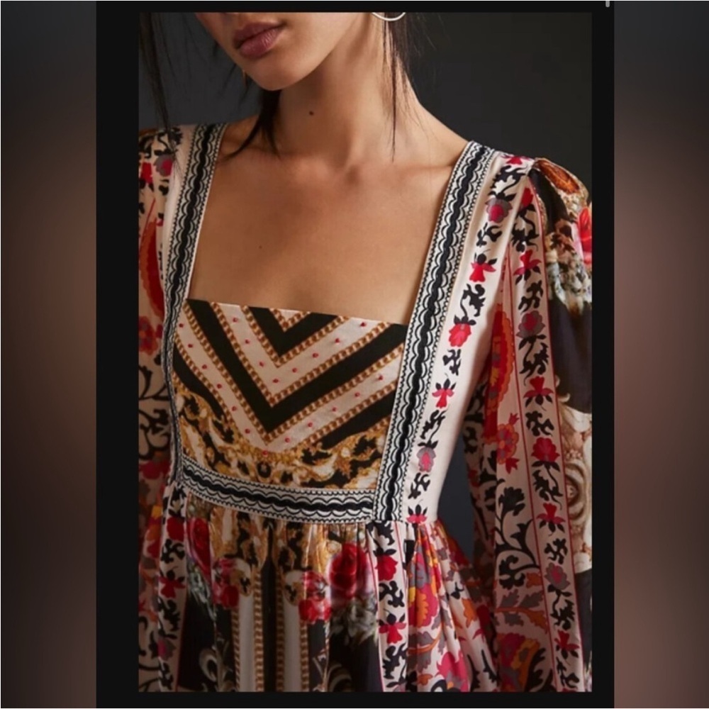Anthropologie Nikasha Floral Mini Dress smock long sleeve - Picture 3 of 8